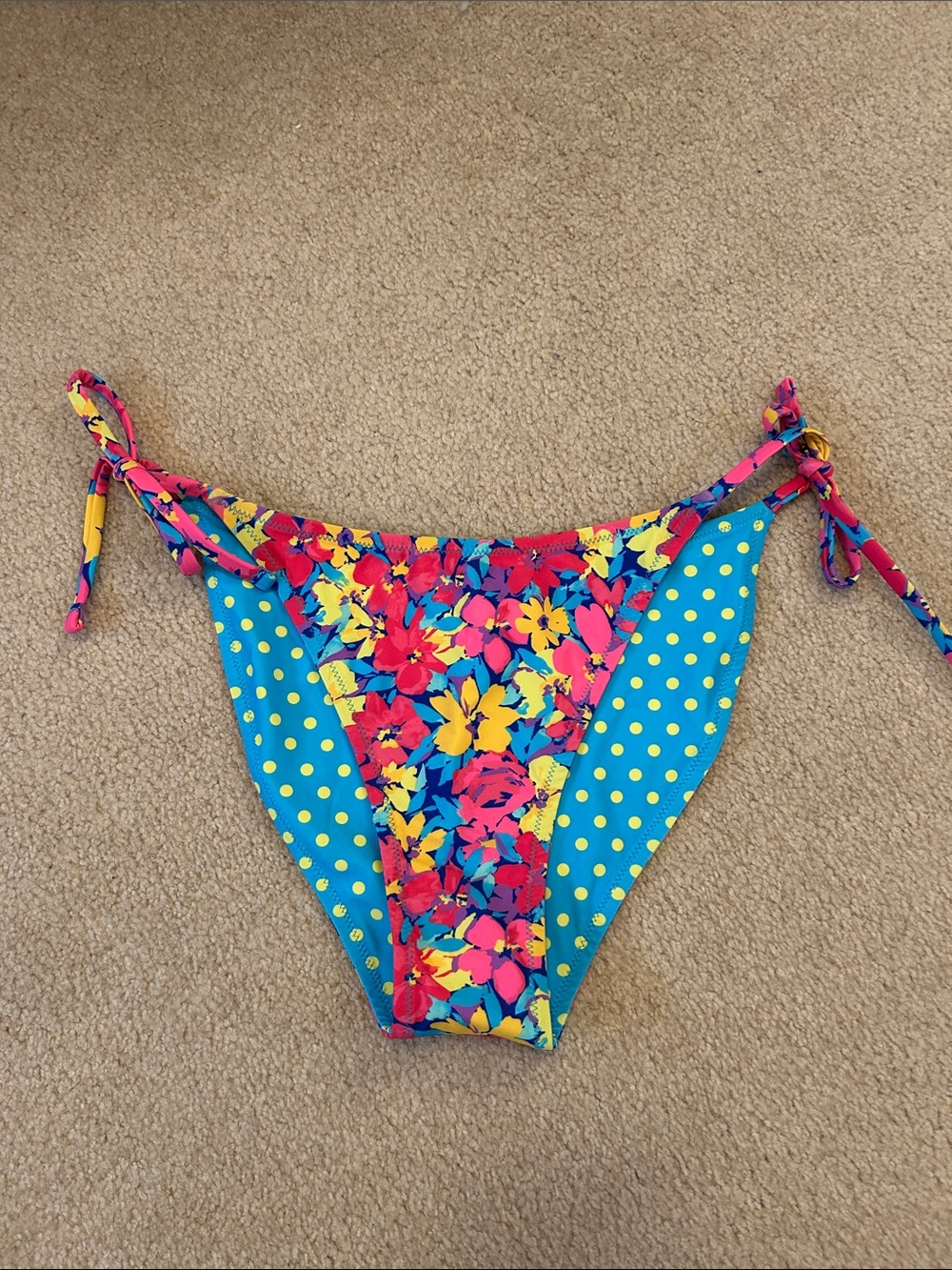 wild fable Bright Blue Floral & Polka Dot Tie Bikini Bottoms